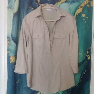 Beige Button-Up Women's Top